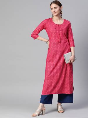 Mokshi pink printed rayon straight kurta 2