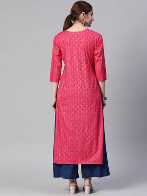 Mokshi pink printed rayon straight kurta 3
