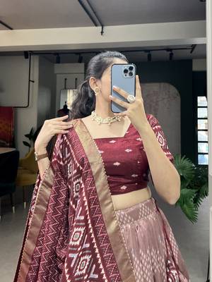 Women's Tussar Silk With Dot & Ikkat Print With Foil Work Lehenga Choli Set 2