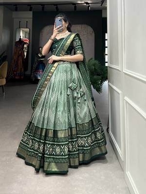 Women's Tussar Silk With Dot & Ikkat Print With Foil Work Lehenga Choli Set 3