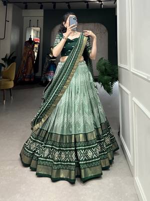 Women's Tussar Silk With Dot & Ikkat Print With Foil Work Lehenga Choli Set 5