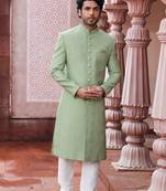 Men's pista green woven sherwani