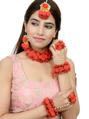 Red gota patti flower jewellry set for haldi & mehndi 1