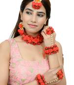 Red gota patti flower jewellry set for haldi & mehndi