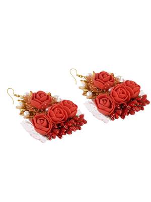 Red gota patti flower jewellry set for haldi & mehndi 3