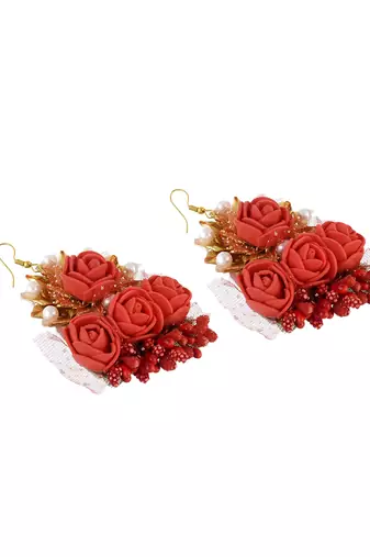 Red gota patti flower jewellry set for haldi & mehndi