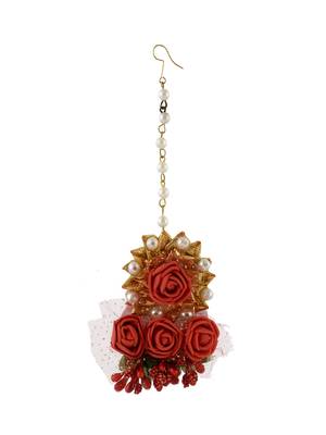 Red gota patti flower jewellry set for haldi & mehndi 4