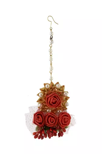 Red gota patti flower jewellry set for haldi & mehndi