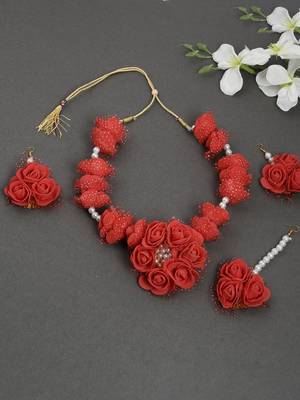 Red gota patti flower jewellry set for haldi & mehndi 1