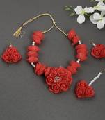 Red gota patti flower jewellry set for haldi & mehndi