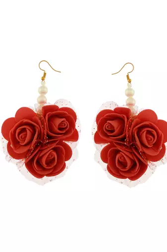 Red gota patti flower jewellry set for haldi & mehndi