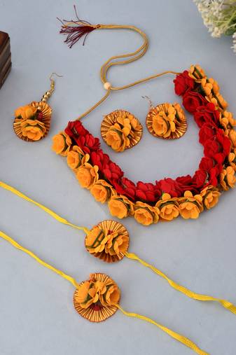 Mehndi haldi flower jewellery set