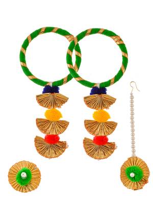 Gota patti pom pom silk bangle with ring and mangtikka 3
