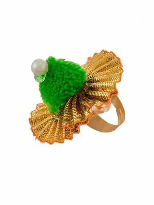 Gota patti pom pom silk bangle with ring and mangtikka 4