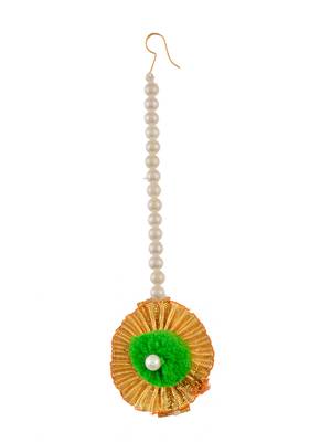 Gota patti pom pom silk bangle with ring and mangtikka 5