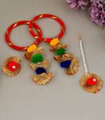 Gotapatti pom pom silk thread bangle with ring and mangtikka