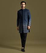 Navy blue ombre embroidered achkan set