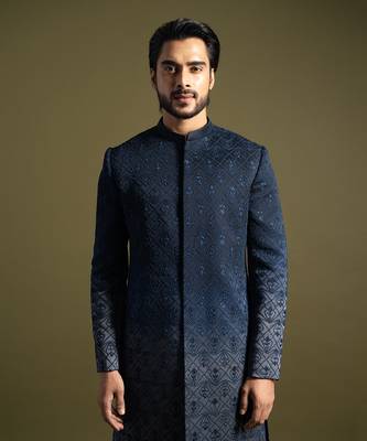 Navy blue ombre embroidered achkan set 2