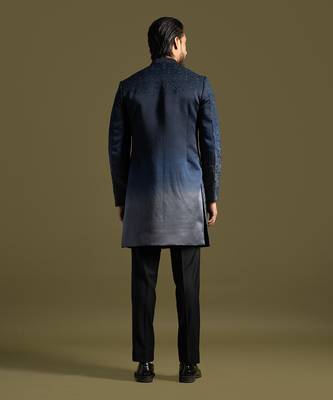 Navy blue ombre embroidered achkan set 4
