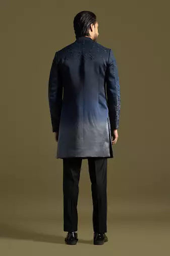 Navy blue ombre embroidered achkan set