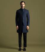 Navy blue double panel achkan set