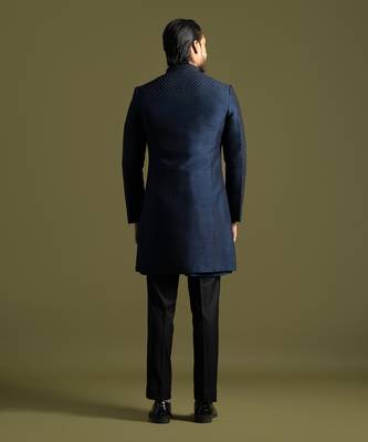 Navy blue double panel achkan set 4