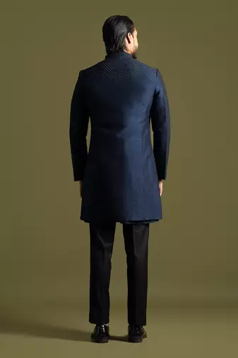 Navy blue double panel achkan set