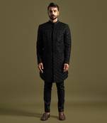 Black floral geometric embroidery achkan set
