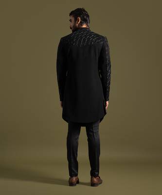 Black floral geometric embroidery achkan set 4