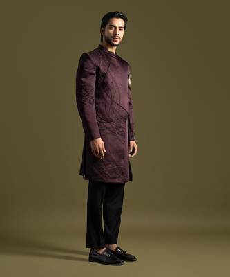 Wine embroidered achkan with straight fit trouser 3