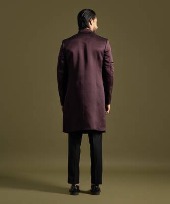 Wine embroidered achkan with straight fit trouser 4