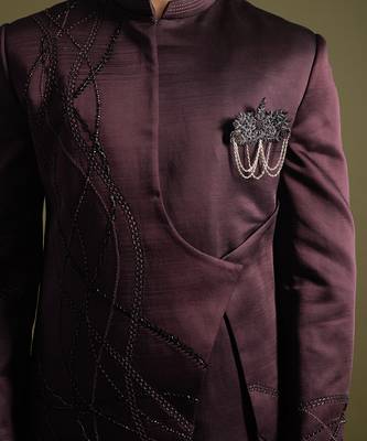 Wine embroidered achkan with straight fit trouser 5