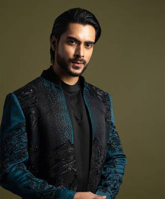 Teal & black open achkan set 2