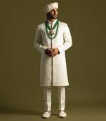 Ivory thread work sherwani set