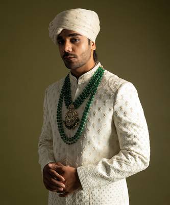 Ivory thread work sherwani set 2
