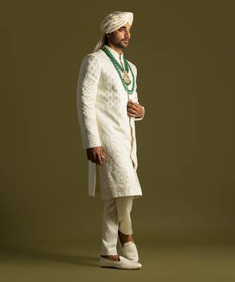 Ivory thread work sherwani set 3