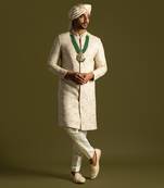 Cream bamberg silk sherwani set