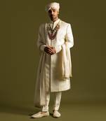 Ivory tonal thread work sherwani set