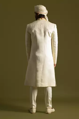 Ivory tonal thread work sherwani set