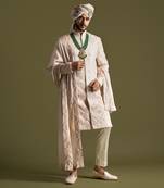 Powder pink thread work sherwani set