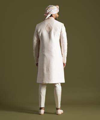 Powder pink thread work sherwani set 4