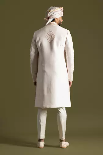 Powder pink thread work sherwani set