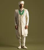 Beige tonal thread work sherwani set