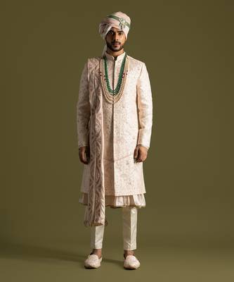 Powder pink tonal embroidered sherwani set 1