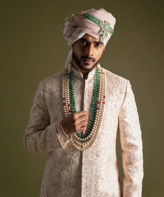 Powder pink tonal embroidered sherwani set 2