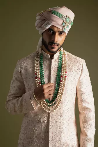 Powder pink tonal embroidered sherwani set