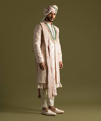 Powder pink tonal embroidered sherwani set 3