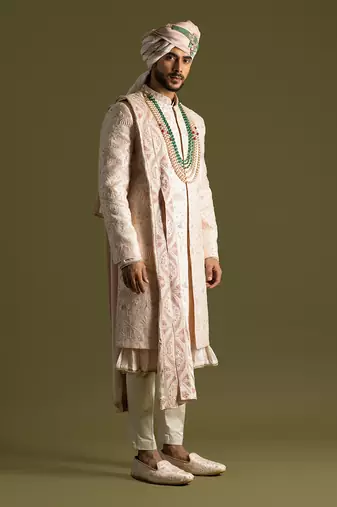 Powder pink tonal embroidered sherwani set