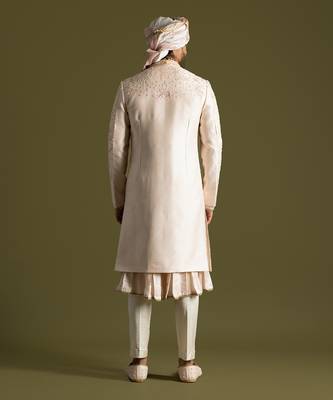 Powder pink tonal embroidered sherwani set 4