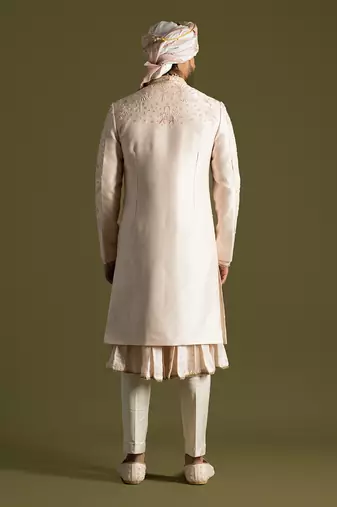 Powder pink tonal embroidered sherwani set